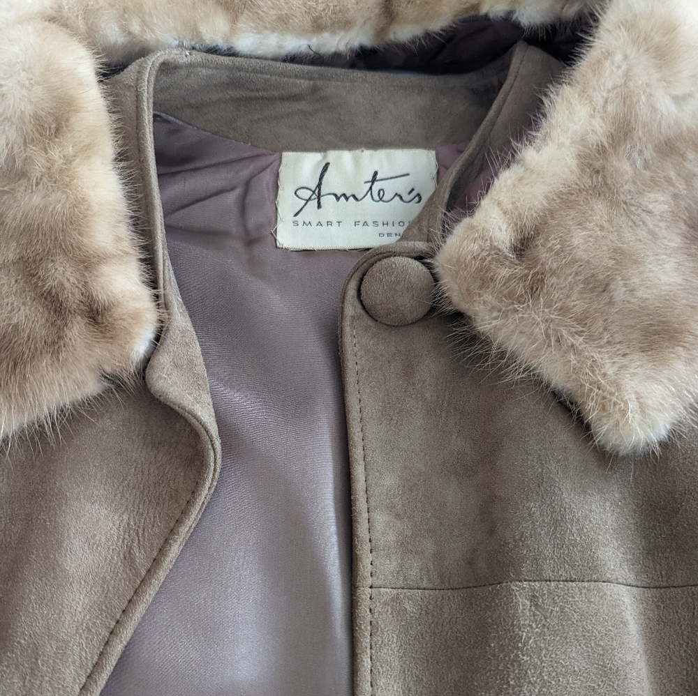 Vintage 100% Suede with Mink Collar 50's Ladies Jacket - Small - Picture 1 of 9